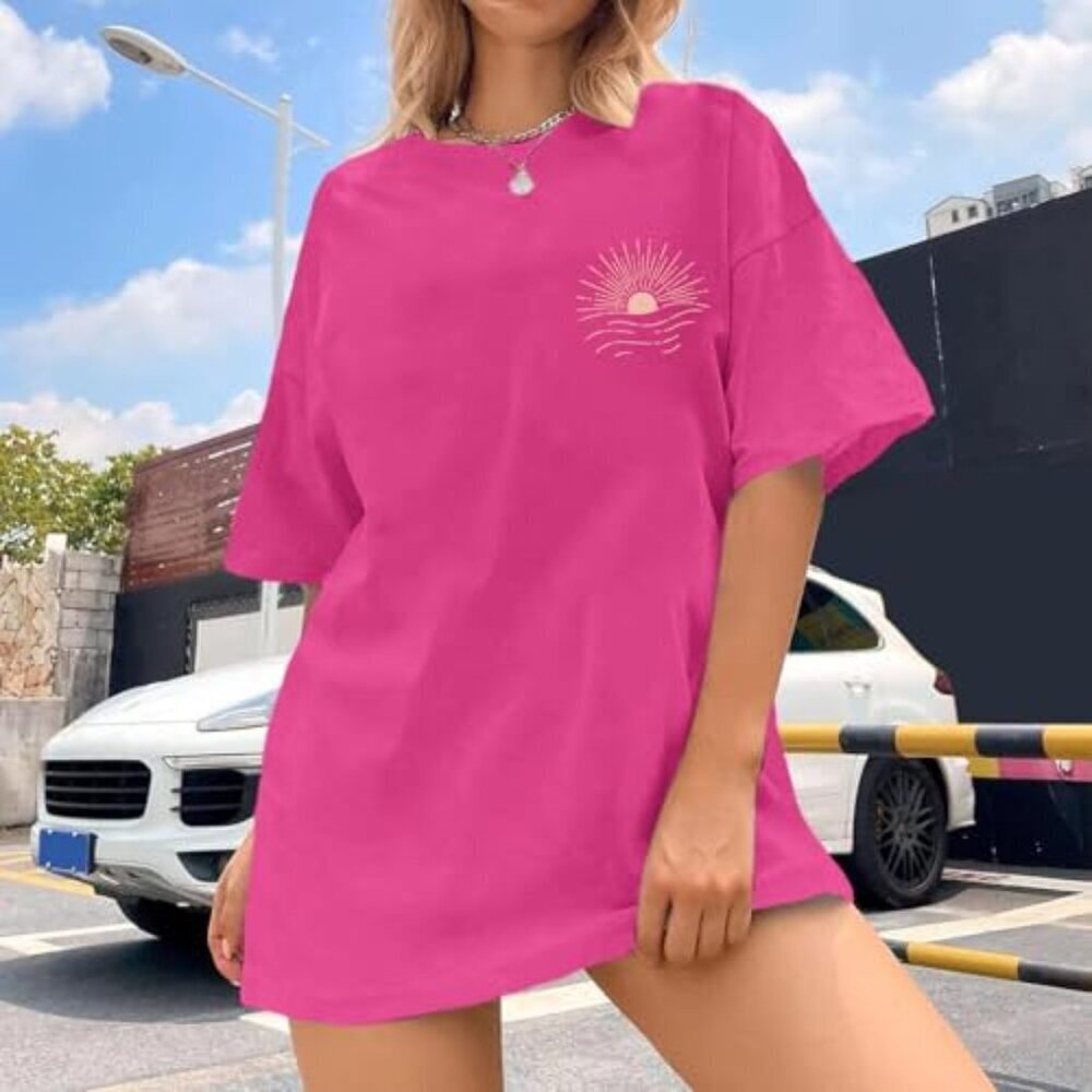 Oversized Vintage Sun Print Graphic Tee Baggy Y2K Beach Top - Picture 5 of 7